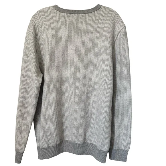 Hawker Rye Men's Grey Herringbone Premium Cotton Cashmere V Neck Sweater Large - Picture 2 of 7